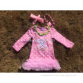 2015 new baby girls pink white polka dot bunny Easter dress with necklace and headband set